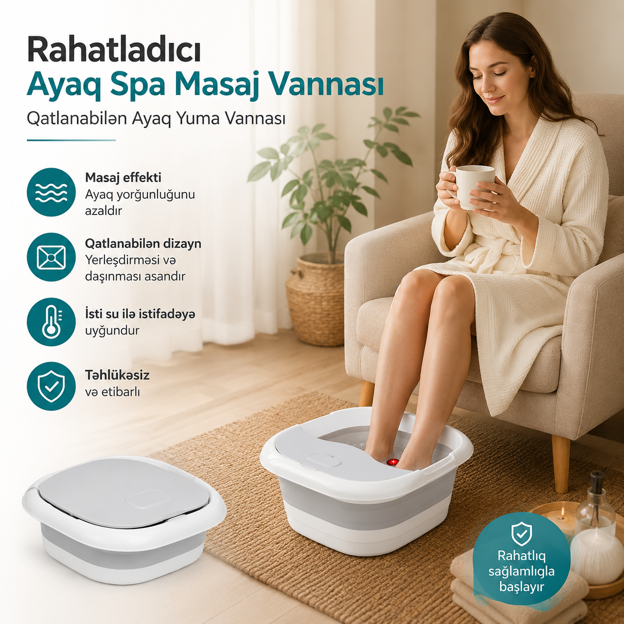 Rahatladıcı Ayaq Spa Masaj Vannası – Qatlanabilən Ayaq Yuma Vannası |